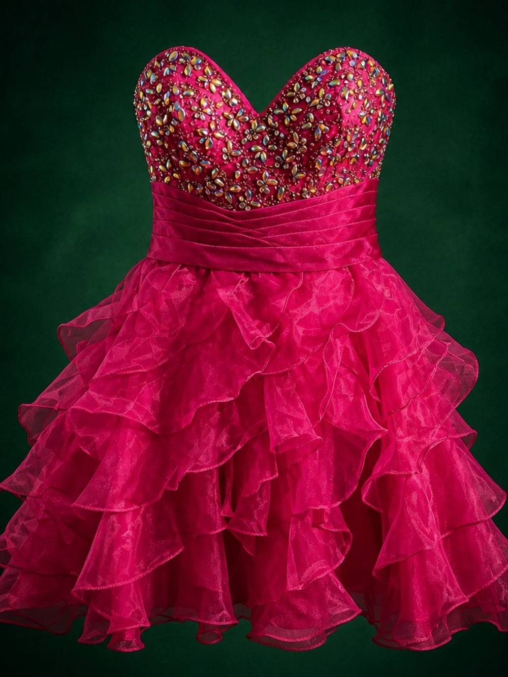 Y2K Vintage 2000s Barbiecore Hot Pink Rhinestone Ruffle Homecoming Dress Sz 12